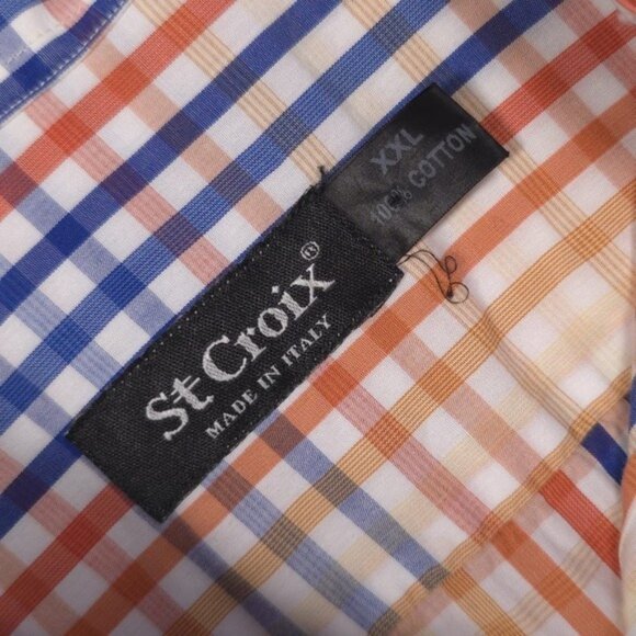 St. Croix ITALY🇮🇹MADE Men's Shirt Plaid Check Size XXL Orange Blue Cotton - Picture 2 of 9